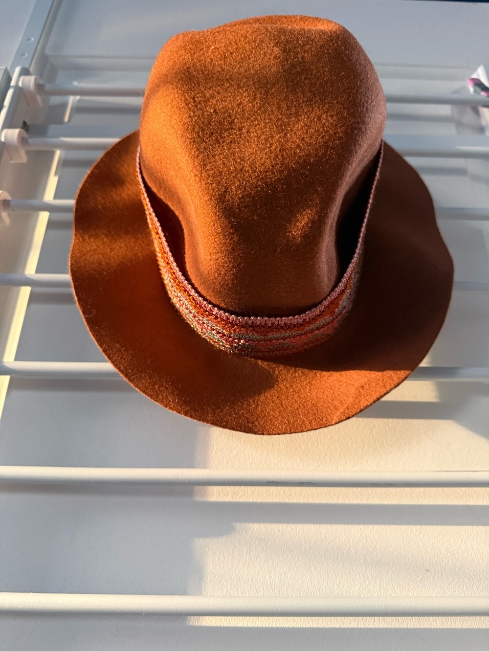 Womens Rust Wool Hat with Decorative Woven Band VTG